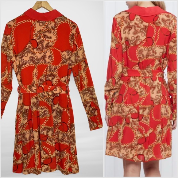 MARCIANO by GUESS Melodie Chemisier Paisley Chain Red Dress Size 6 - Picture 12 of 13